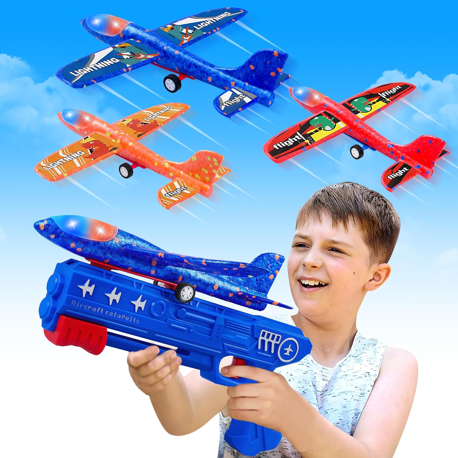 Indoor Outdoor Foam Glider Catapult Gun Plane Toy for Girls Boys